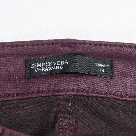 Simply Vera by Vera Wang 14 Skinny Coated Maroon Red‎ Flex Denim Jeans - Picture 3 of 7